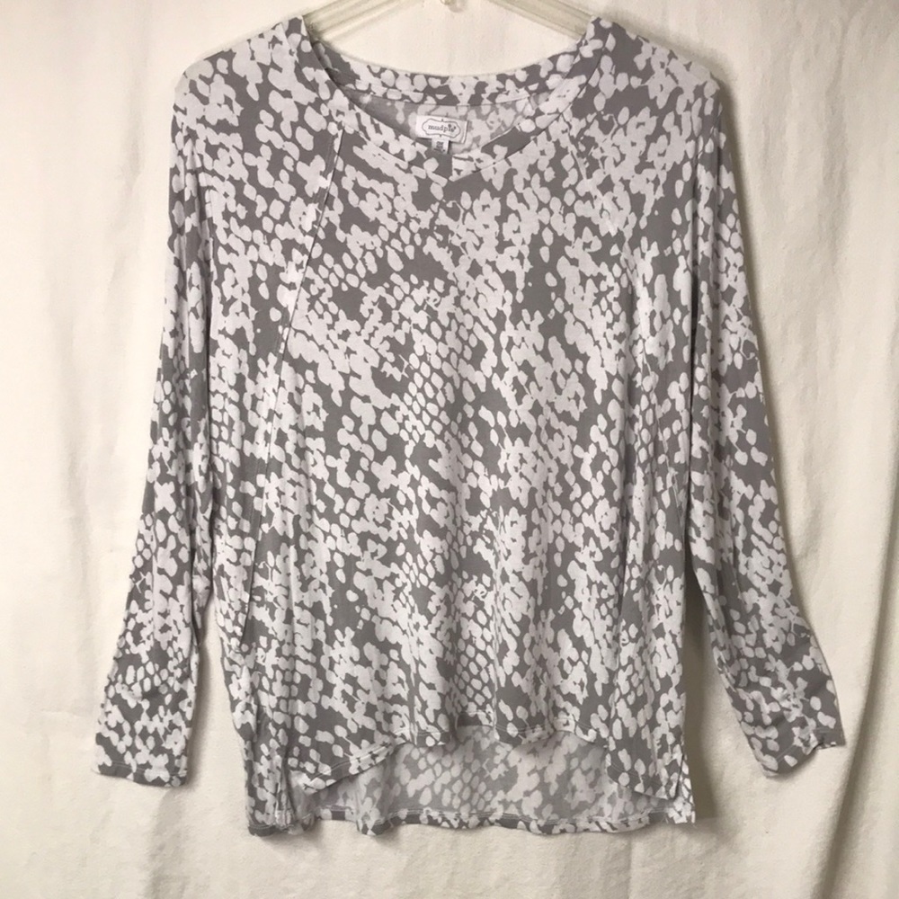 Mud pie Women’s Tunic One Size White/Tan Abstract Stretchy and Soft EUC